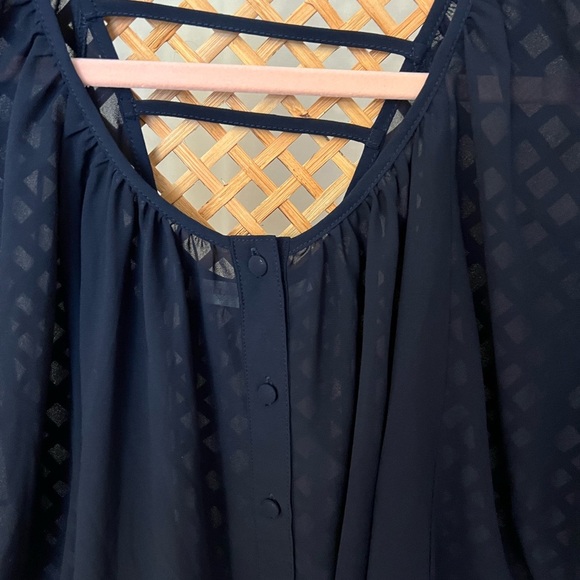 Agaci Sheer Navy Blue Blouse - Picture 9 of 10